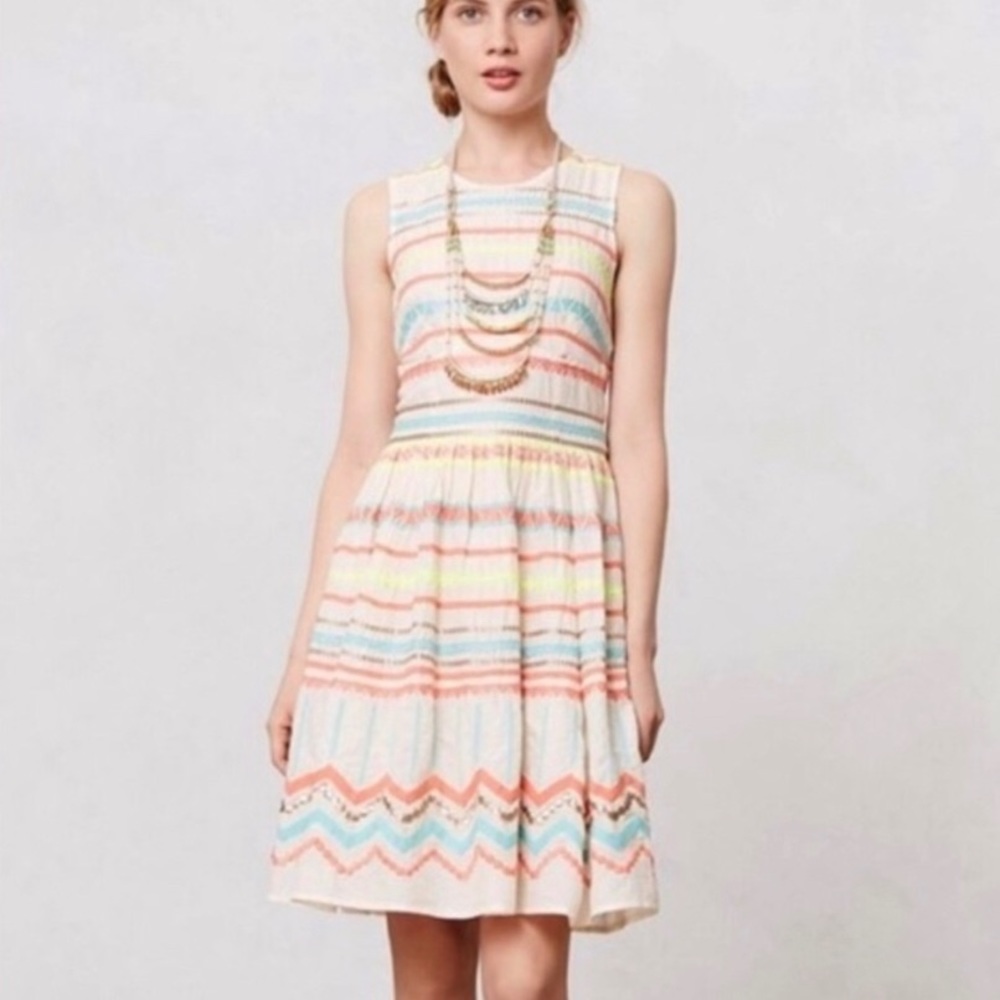 Anthropologie Pastel Lace-Detail Fit & Flare Dress